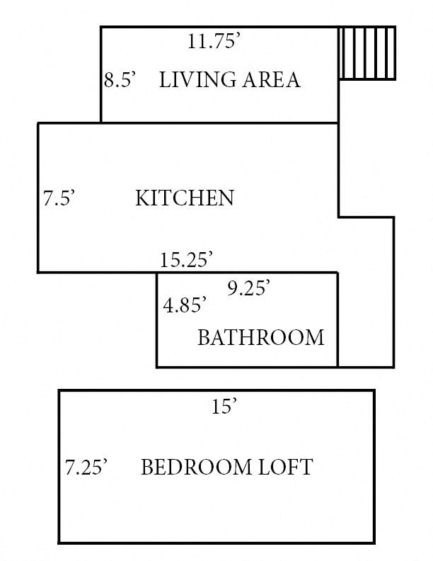 Floor plan for 1 bed, 1 bath, 640 sqft